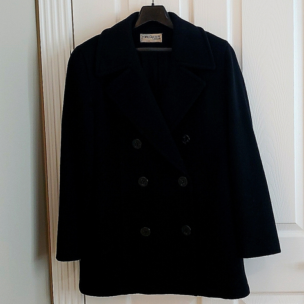 Forecaster of Boston Made in USA Black Wool blend Pea Coat jacket Size 12